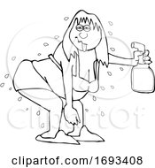 Cartoon Woman Spraying Herself Down During A Hot Flash