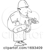 Cartoon Man Using A Fire Extinguisher