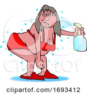 Cartoon Woman Spraying Herself Down During A Hot Flash