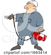 Cartoon Man Using A Fire Extinguisher