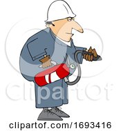 Poster, Art Print Of Cartoon Man Using A Fire Extinguisher
