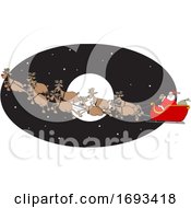Poster, Art Print Of Cartoon Santa And Magic Reindeer Flying Over A Full Moon