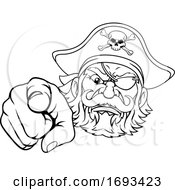 Poster, Art Print Of Pirate Captain Cartoon Character Mascot Pointing