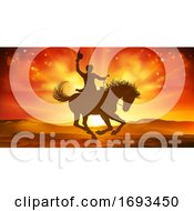 Cowboy Riding Horse Silhouette Sunset Background