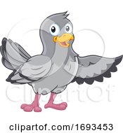 Poster, Art Print Of Pigeon Cartoon Dove Bird Pointing With Wing
