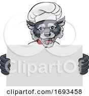 Poster, Art Print Of Wolf Chef Cartoon Restaurant Mascot Sign