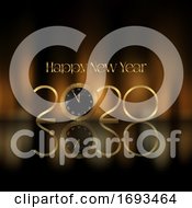 Poster, Art Print Of Happy New Year Background With Golden Letters And Clock Design