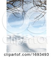 3D Winter Landscape With Snowy Trees