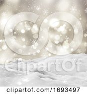 Poster, Art Print Of 3d Snowy Winter Landscape With Bokeh Lights And Falling Snowflakes