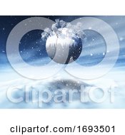 3D Christmas Snowy Landscape With Winter Trees On Globe