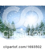 Poster, Art Print Of 3d Christmas Landscape Background With Falling Snow