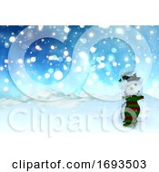 Poster, Art Print Of 3d Christmas Background Of Bokeh Lights And Stars With Snowman
