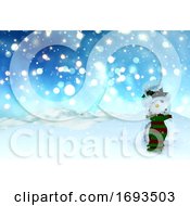 3D Christmas Background Of Bokeh Lights And Stars With Snowman