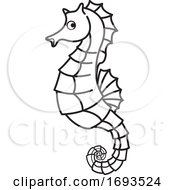 Black And White Lineart Seahorse by Lal Perera