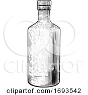 Drink Glass Bottle Vintage Woodcut Etching Style