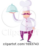 Poster, Art Print Of Male Chef Holding A Cloche Platter