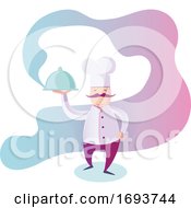 Poster, Art Print Of Male Chef Holding A Steaming Cloche Platter