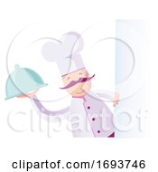 Poster, Art Print Of Male Chef Holding A Cloche Platter Around A Sign