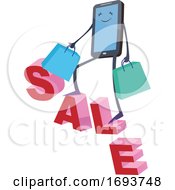 Poster, Art Print Of Smart Phone Character Carrying Shopping Bags On The Word Sale