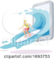 Poster, Art Print Of Male Surfer Emerging From A Smart Phone