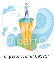 Poster, Art Print Of Modern Flat Vector Illustration With Mount And Man On Background Success Concept