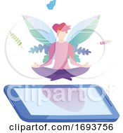 Poster, Art Print Of Woman Meditating In Lotus Pose On A Smart Phone