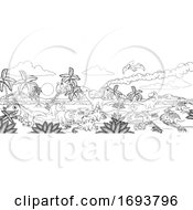 Poster, Art Print Of Dinosaur Cartoon Prehistoric Landscape Scene