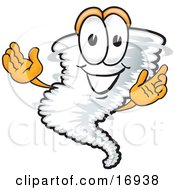 Clipart Picture Of A Tornado Mascot Cartoon Character Welcoming With Open Arms by Toons4Biz