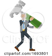 Mature Business Man Holding Hammer Mascot Concept