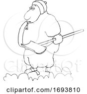 Cartoon Chubby Guy Holding A Snow Shovel