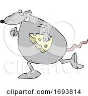 Poster, Art Print Of Cartoon Fat Rat Stealing Cheese