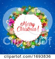 Poster, Art Print Of Christmas Tree And Holly Wreath With Xmas Gifts