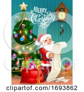 Poster, Art Print Of Christmas Poster Santa Reading Gifts Wish List