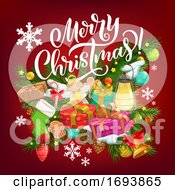 Poster, Art Print Of Christmas Tree Gifts Presents And Gingerbread