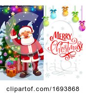 Poster, Art Print Of Christmas Holiday Santa With Xmas Tree And Gifts