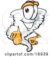 Tornado Mascot Cartoon Character Pointing Outwards At The Viewer