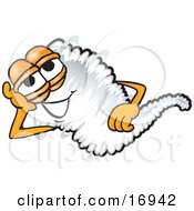 Tornado Mascot Cartoon Character Lying On His Side And Resting His Head On His Hand