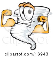 Poster, Art Print Of Tornado Mascot Cartoon Character Flexing His Arm Muscles