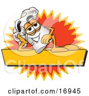 Poster, Art Print Of Chefs Hat Mascot Cartoon Character Resting Over A Blank Yellow Label