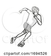 Poster, Art Print Of Athlete Skater Inline Speed Skating Cartoon Retro Drawing