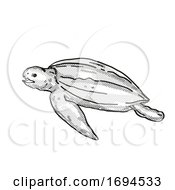 Poster, Art Print Of Leatherback Sea Turtle Endangered Wildlife Cartoon Drawing