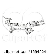 Poster, Art Print Of West African Slender Snouted Crocodile Endangered Wildlife Cartoon Drawing
