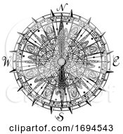 Vintage Compass Mandala Drawing by patrimonio