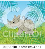 Poster, Art Print Of Cute Rhino With A Bird On Its Back