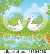 Poster, Art Print Of White Geese At A Pond