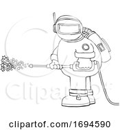 Poster, Art Print Of Cartoon Chubby Astronaut Spraying Stars With A Pressure Washer