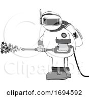 Poster, Art Print Of Cartoon Chubby Astronaut Spraying Stars With A Pressure Washer