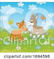 Cute Calf And Donkey