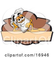 Poster, Art Print Of Chefs Hat Mascot Cartoon Character Resting Over A Blank Brown Label