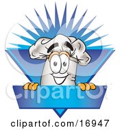 Poster, Art Print Of Chefs Hat Mascot Cartoon Character Over A Blank Blue Label